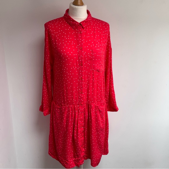 Hush Dresses & Skirts - Hush Kaia Dress Size 12 Star Red Pink Drop Waist Relaxed Pockets Long Sleeve